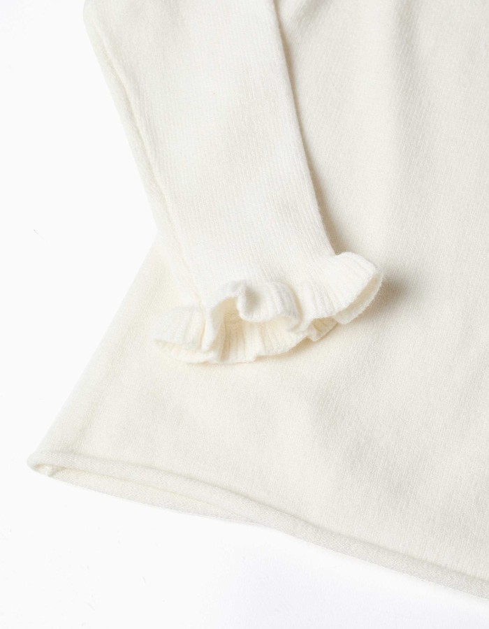 Knitted jumper with jacquard bow for girls, white/pink