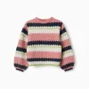 Knitted jumper with stripes for girls, pink/beige/blue/green
