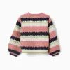 Knitted jumper with stripes for girls, pink/beige/blue/green