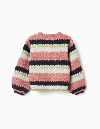 Knitted jumper with stripes for girls, pink/beige/blue/green