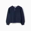 Knitted jumper with scalloped collar for girls, navy blue
