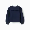 Knitted jumper with scalloped collar for girls, navy blue