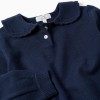 Knitted jumper with scalloped collar for girls, navy blue