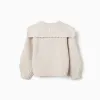 Knitted cardigan with embroidered collar for girls, light beige