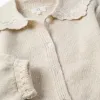 Knitted cardigan with embroidered collar for girls, light beige