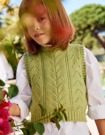 Openwork knit vest for girls, lime green