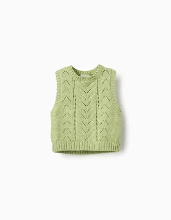 Openwork knit vest for girls, lime green