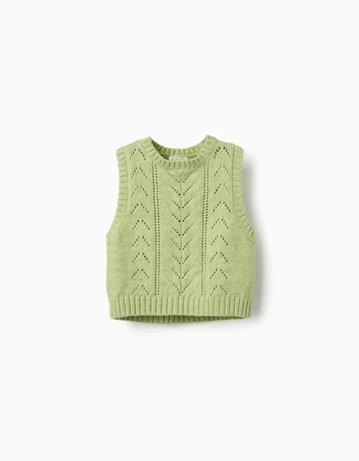 Openwork knit vest for girls, lime green