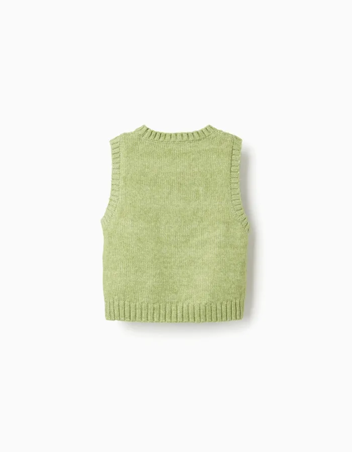 Openwork knit vest for girls, lime green