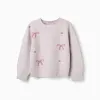 Knitted jumper with jacquard bows and dots for girls, light pink