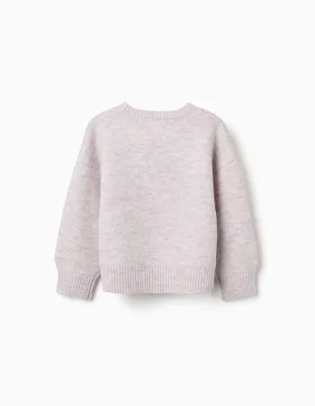 Knitted jumper with jacquard bows and dots for girls, light pink