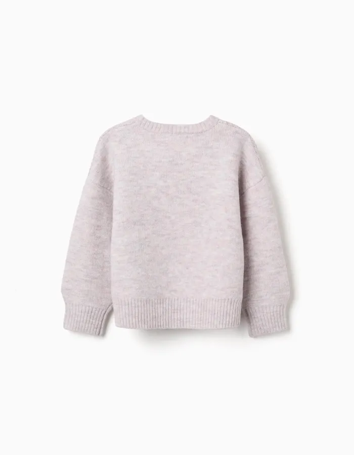Knitted jumper with jacquard bows and dots for girls, light pink
