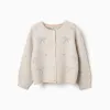 Knitted cardigan with jacquard bows and dots for girls, light beige