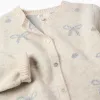 Knitted cardigan with jacquard bows and dots for girls, light beige