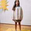 Knitted cardigan with jacquard bows and dots for girls, light beige