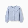 Openwork knit cardigan with maxi collar for girls, light blue