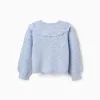 Openwork knit cardigan with maxi collar for girls, light blue