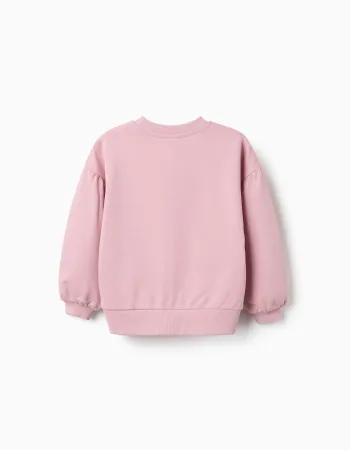 Cotton sweatshirt with Stitch print and dropped shoulders for girls, pink