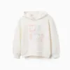 Cotton hooded sweatshirt with heart print for girls, white/blue/pink