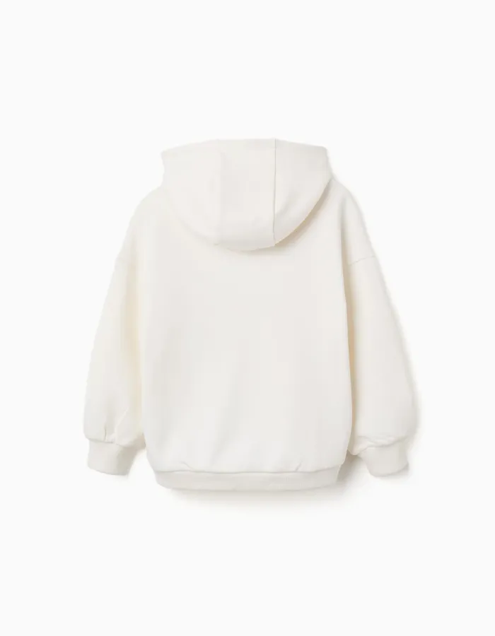 Cotton hooded sweatshirt with heart print for girls, white/blue/pink
