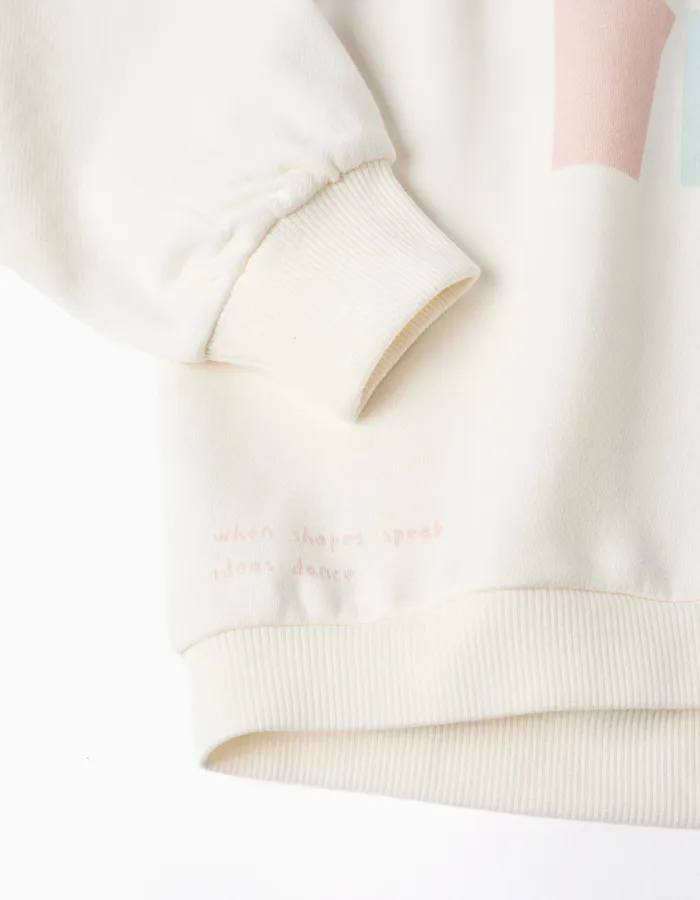 Cotton hooded sweatshirt with heart print for girls, white/blue/pink