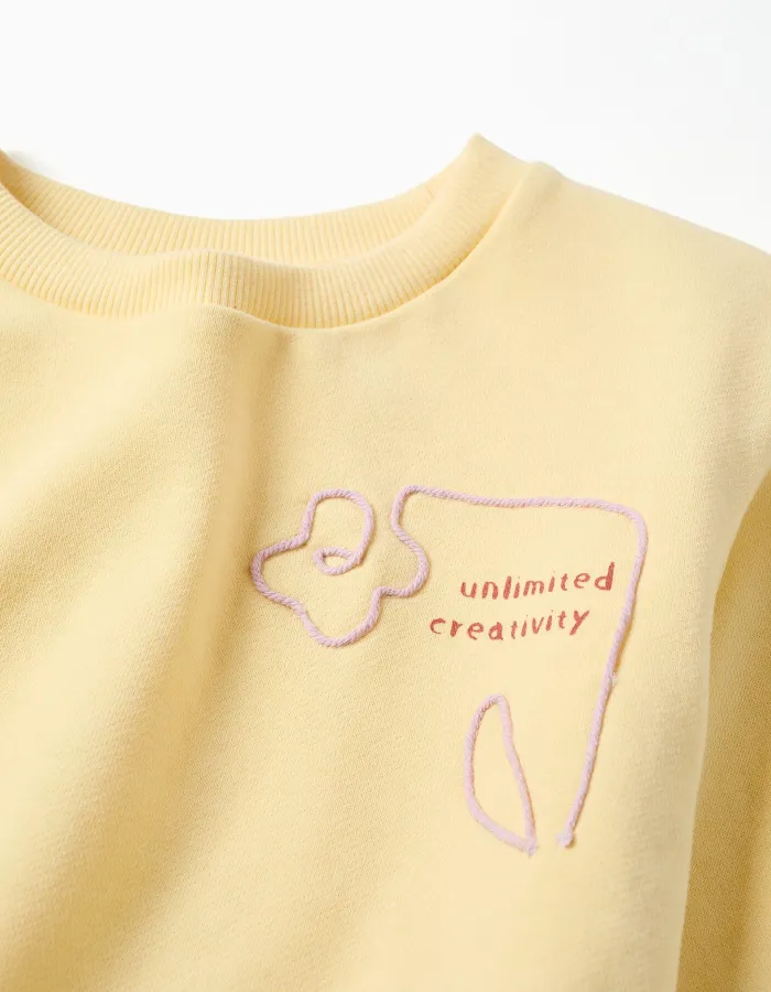 Cotton sweatshirt with Creativity print for girls, yellow