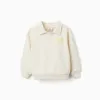 Cotton sweatshirt with embossed heart print for girls, light beige