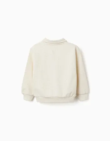 Cotton sweatshirt with embossed heart print for girls, light beige