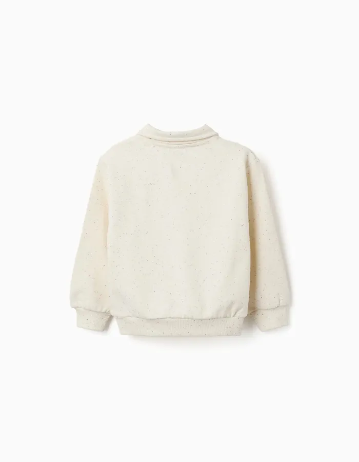 Cotton sweatshirt with embossed heart print for girls, light beige