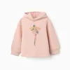 Brushed hooded sweatshirt with floral print for girls, light pink