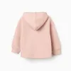 Brushed hooded sweatshirt with floral print for girls, light pink