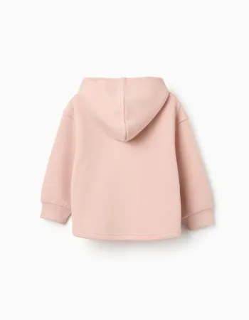 Brushed hooded sweatshirt with floral print for girls, light pink