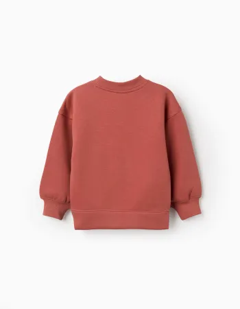 Brushed sweatshirt with art and nature motif for girls, terracotta