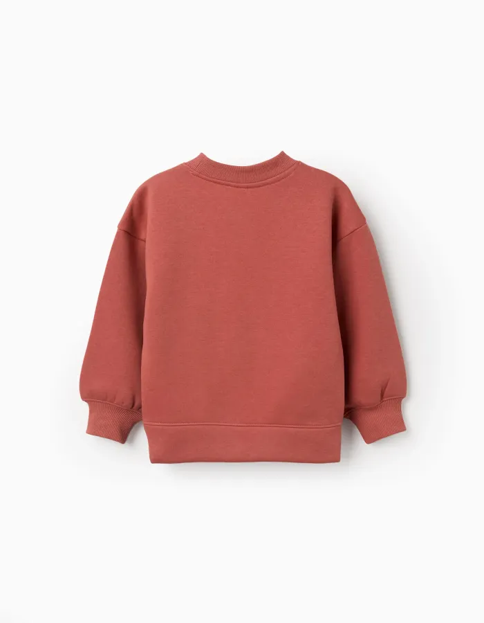 Brushed sweatshirt with art and nature motif for girls, terracotta