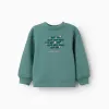 Brushed sweatshirt with art and nature motif for girls, blue-green