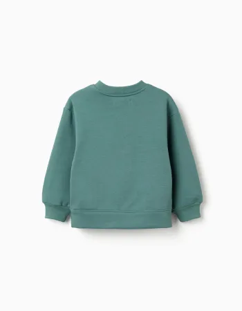 Brushed sweatshirt with art and nature motif for girls, blue-green