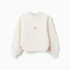 Brushed sweatshirt with embroidered flower for girls, white