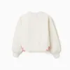 Brushed sweatshirt with embroidered flower for girls, white