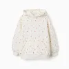 Brushed hooded sweatshirt with floral pattern for girls, white