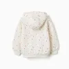 Brushed hooded sweatshirt with floral pattern for girls, white