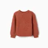 Openwork knit jumper with puffy sleeves for girls, terracotta