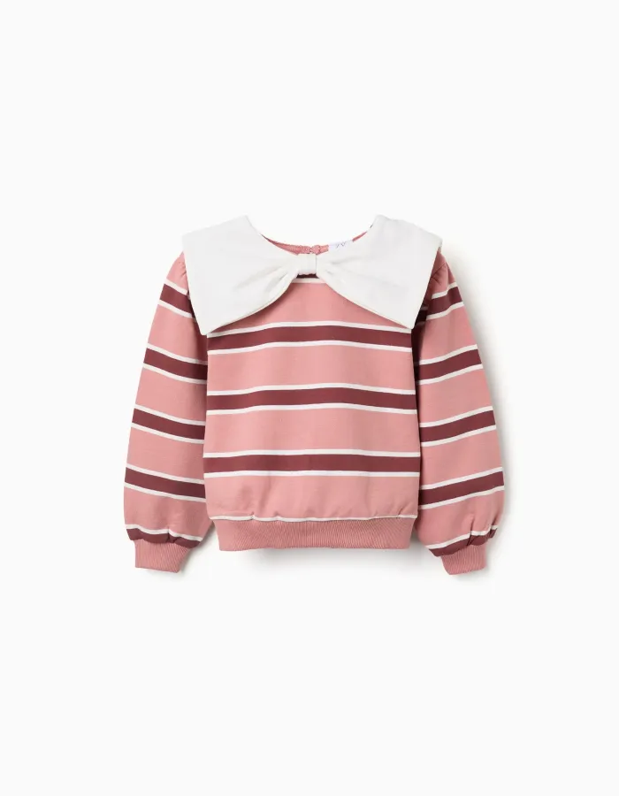Striped sweatshirt with bow-shaped collar for girls, multicolour