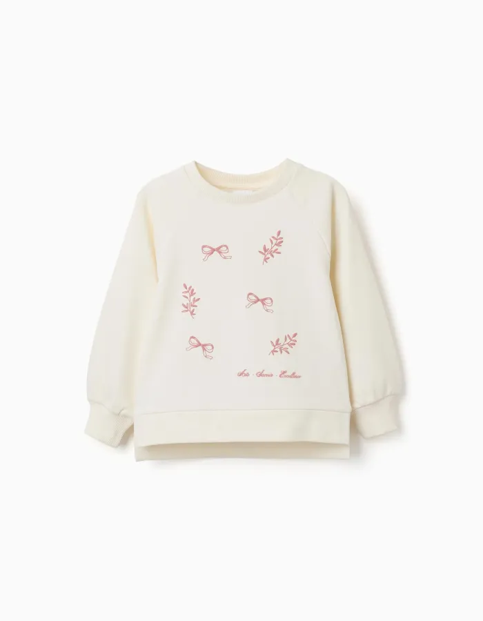 Sweatshirt with embossed print Arts for girls, white/pink