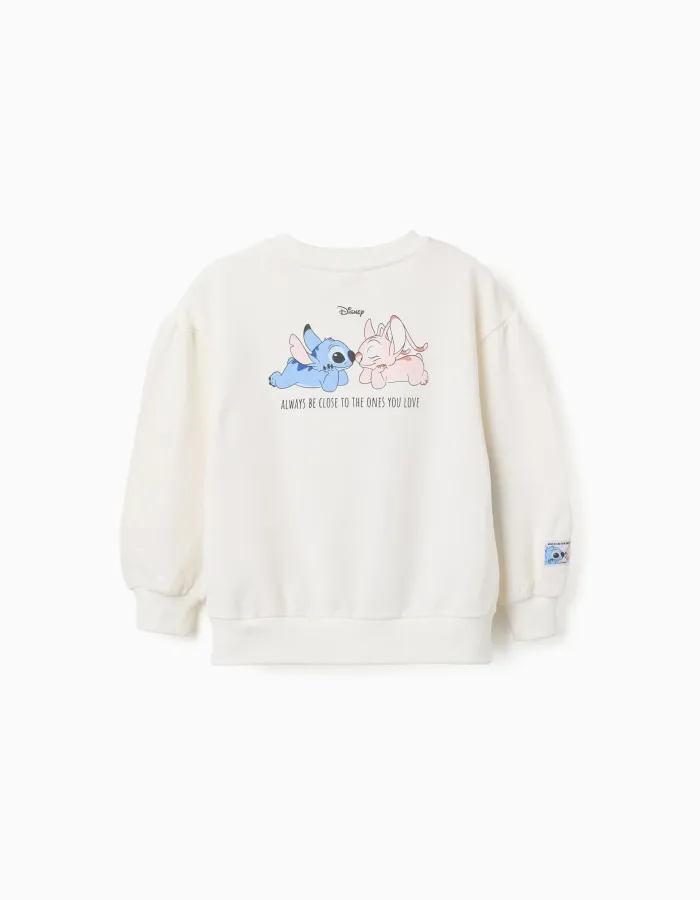 Brushed sweatshirt with Stitch & Angel print for girls, white