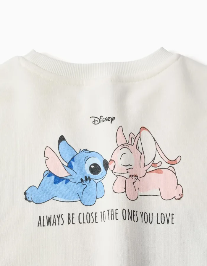 Brushed sweatshirt with Stitch & Angel print for girls, white