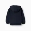 Hooded fleece jacket with embroidered M for girls, navy blue