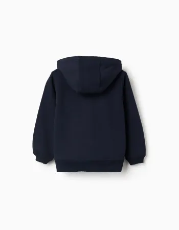 Hooded fleece jacket with embroidered M for girls, navy blue