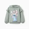 Brushed hooded sweatshirt with Stitch & Angel for girls, dark green