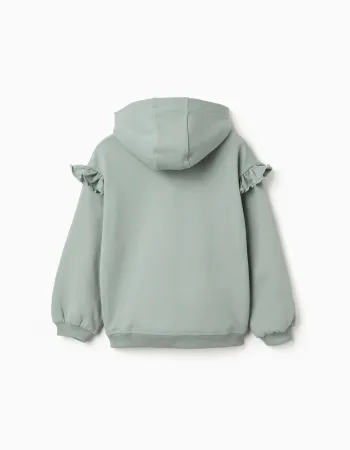 Brushed hooded sweatshirt with Stitch & Angel for girls, dark green