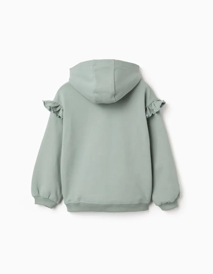 Brushed hooded sweatshirt with Stitch & Angel for girls, dark green